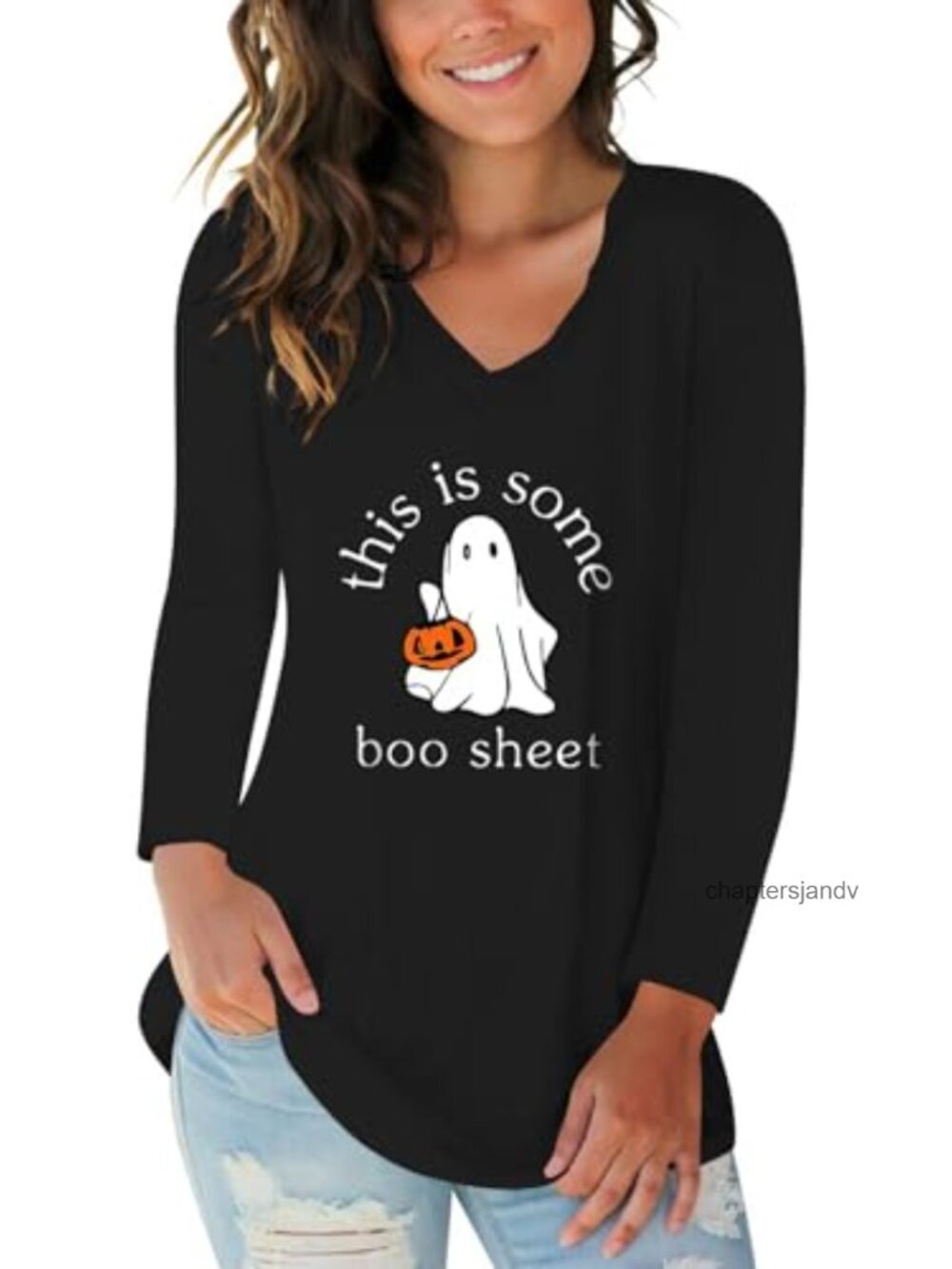 Women's Long Sleeve V-Neck Tunic Tee Casual Fall Graphic Top